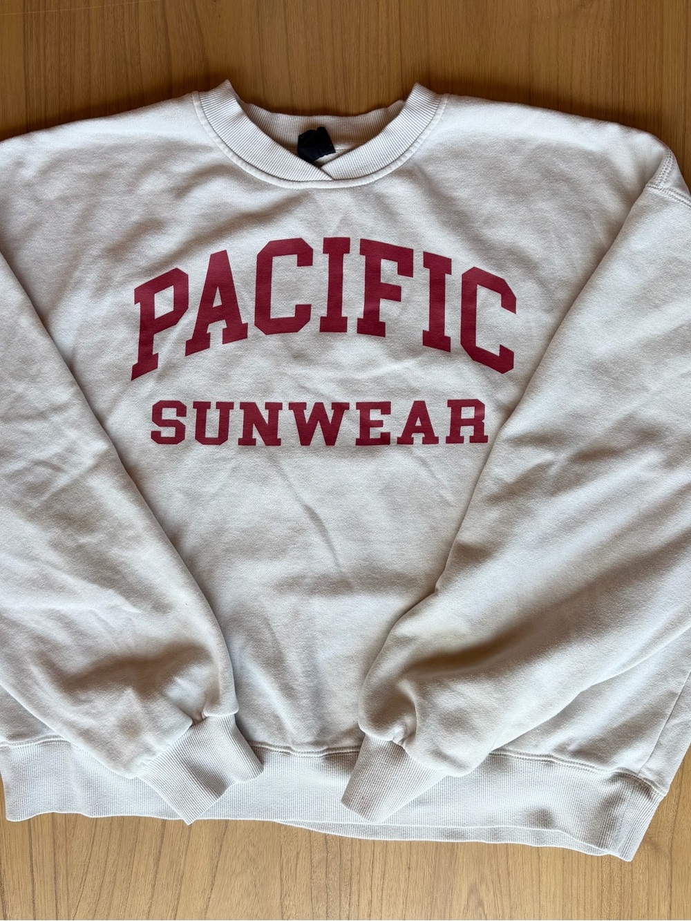 Vintage PacSun Sweatshirt Large Pacific Sunwear Cream Burgundy Spellout 90s Y2K